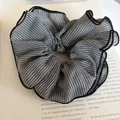 Elegant large black and white checkered fabric scrunchie hair tie for ponytail bun hairstyles - Grey Checkered Scrunchie