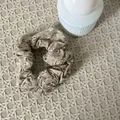 Elegant floral print hair scrunchie in earthy tones for stylish ponytail hairstyles - Coffee With White Floral Scrunchie