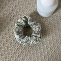 Charming vintage floral fabric scrunchie with purple flowers for elegant summer bun hairstyles - Milk Tea Purple Floral Scrunchie