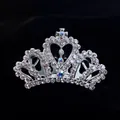 Exquisite silver children's tiara hair comb featuring sparkling heart-shaped rhinestone accents - Hollow Tiara Style (A6-2)