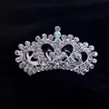 Sparkling rhinestone children's tiara hair comb with elegant heart-shaped designs in silver - Iridescent Gemstone Style (A6-4)