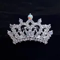 Sparkling silver tiara hair comb with heart rhinestones and colorful crystal top - Classic Full Rhinestone Style (A6-5)