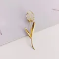 Close-up of elegant tulip brooch with cat's eye stone and sparkling rhinestones - Single Cat's Eye Style (A10-110)