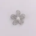 Elegant silver-tone flower brooch with sparkling rhinestones and a central white pearl - Five-petal Flower Style (A6-67)