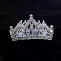 Elegant silver crown hair comb for girls featuring sparkly colorful rhinestones for parties - Five-Tooth Silver Style (A6-8)