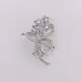 Elegant silver flower brooch adorned with sparkling rhinestones for women's daily fashion - Floral Cluster Style (A6-61)