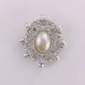 Elegant vintage silver brooch featuring a large central pearl and sparkling rhinestones - Snowflake Baroque Style (A6-65)