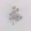 Elegant silver clover brooch with sparkling rhinestones for women's accessories - Clover Style (A6-62)