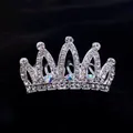 Sparkling silver princess crown hair comb with clear rhinestones and colorful crystals - Wavy Heart Style (A6-11)