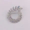 Elegant silver wreath brooch with colorful iridescent AB rhinestones for women - Laurel Wreath Style (A6-64)