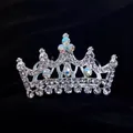 Silver children's crown tiara hair comb with sparkling iridescent rhinestones. - Dense Rhinestone Style (A6-12)