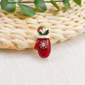 Festliche rote Weihnachtshandschuh-Brosche mit goldener Schneeflocke und Strassstein - Fäustling Stil (A9-116)