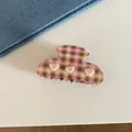 Pink plaid hair claw clip with heart resin accents and delicate rhinestones - Three Hearts Grid Style (4#) / Orange