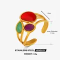 Vintage Edelstahl-Ring offen mit bunten Emaille-Steinen und Maßen - Bunte Emaille Stil 2