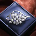Elegant silver flower brooch with white pearls and sparkling rhinestones on blue box - Silver Flower Cluster Style (A16-105)