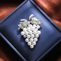 Elegant grape-shaped brooch with white pearls and sparkling rhinestones - Silver Grape Shape (A16-109)