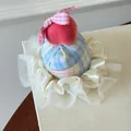 Primo piano di un fermaglio per capelli a mini cappello stile coreano con fiocco - 4# Fermaglio Cappello Quadri Pesca