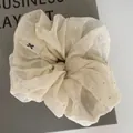 Elegant cream sheer scrunchie with glitter and bow pattern for stylish hairstyles - Style 2 Mesh Bow Scrunchie