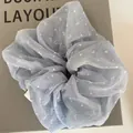 Light blue oversized organza scrunchie with white bows and silver glitter - Style 1 Mesh Bow Scrunchie