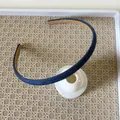 Slim retro denim blue headband with textured fabric finish and brown velvet lining - Thin Dark Denim Style / Thin Dark Denim