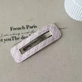 Elegant pink and white checkered snap hair clip for girls presented on vintage fabric background - Square Style (13#)