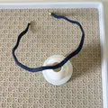 Vintage thin denim blue headband with gold metal end caps for an elegant hairstyle - Wave Style / Denim Wave