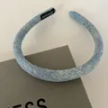 Retro light blue denim headband with delicate silver studs for a stylish hair accessory - Baby's Breath Style / Denim Stardust