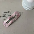 Red and white gingham checkered BB hair clip for women and girls - Square Shape (15#)