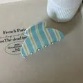 Pince à cheveux style coréen rayée vert menthe et jaune pour une coiffure élégante - Pince à Cheveux en Forme d'Arc (8#)