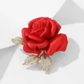 Exquisite red rose brooch with sparkling crystal leaves for elegant dress accessories - Red Rose Style (A19-11)