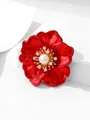 Elegant vintage red flower brooch pin with central pearl and crystal accents for women - Peony Pearl Style (A19-12)