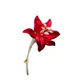 Elegant high-end red lily flower brooch with sparkling rhinestone stem for women - Red Lily Style (A19-13)