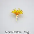 Detail showing enamel ginkgo leaf brooch with crystal accent and dimensions 2.5cm by 2.6cm - Yellow Orange Gradient Ginkgo Leaf (A17-92)