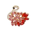 Elegant gold-plated swan brooch featuring red and pink marquise rhinestones for suits. - 24x22mm / Red And Pink Swan Style (A20-85)