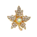 Elegant gold maple leaf brooch decorated with sparkling rhinestones and an AB center stone - 18x19mm / Gold Maple Leaf Style (A20-86)