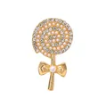 Elegant lollipop brooch pin featuring sparkling rhinestones and pearls with a golden bow - 14x25mm / Lollipop Bow Style (A20-88)