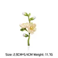 Eleganter weißer Blumen-Muschel-Brosche mit grünen Emaille-Blättern und Perlen - Blütenzweigstil (A19-83)