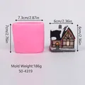 Detailed dimensions of pink silicone mold for crafting Christmas house resin ornaments - Snowy Cottage (50-4319-A)