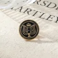 Vintage gold-tone circular lapel pin with black enamel and textured border for men - Round Vintage Emblem Style (A22-30)