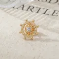 Elegant vintage gold nautical helm wheel brooch with crystal center for men's suit - Nautical Rudder Rhinestone Style (A22-34)