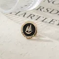 Vintage gold sailboat lapel pin featuring black enamel and GOOD LUCK engraving - Good Luck Sailboat Rhinestone Style (A22-39)