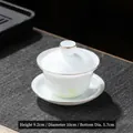 Handgeblasene Gaiwan Teeschale aus weißem Glas mit Goldrand und Punkten - Gaiwan / Gaiwan Goldrand (10x9.2cm) / Hellgrün