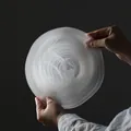 Handcrafted cloud mist frosted glass fruit plate with artistic white swirl pattern - Frosted Ink Wash / White