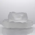 Japanese style frosted glass tea cup with irregular wavy edges and matching saucer set - Frosted Ice Cup With Coaster