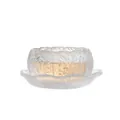 Traditional Chinese frosted glass tea cup with textured pumpkin design on white background - Frosted Cup And Saucer Set / Frosted