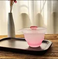 Premium elegant pink frosted glass fair cup for Chinese tea set, traditional Guochao style - Pink Gradient Gaiwan