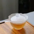 Elegant frosted white glass Gaiwan tea cup for traditional Chinese Kung Fu tea ceremony - Lotus Gaiwan (Frosted)