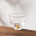 Tasse à thé en verre de cristal avec bord doré et détails en feuille d'or - Tasse à Thé en Or Style A (Transparent)