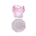 Elegant pink Japanese style frosted glass tea cup with a flower petal design saucer - Frosted Pink Smoke Cup Saucer Set