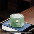 Green frosted glass tea warmer candle base with ceramic bowl, zen style heater 7.3cm - Green Tea Warmer / Green